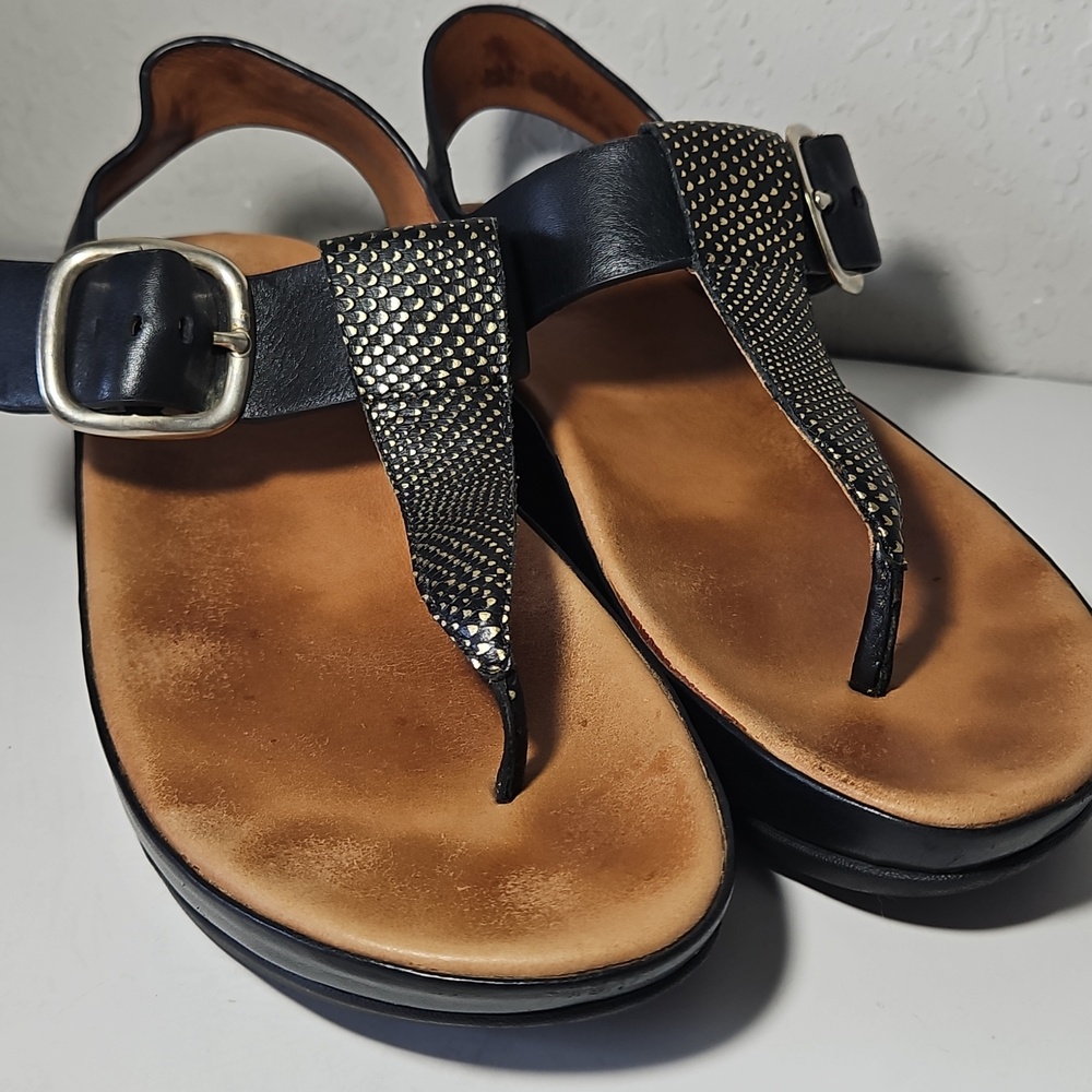 Fitflop All Leather Black With Gold Accents, Size 7